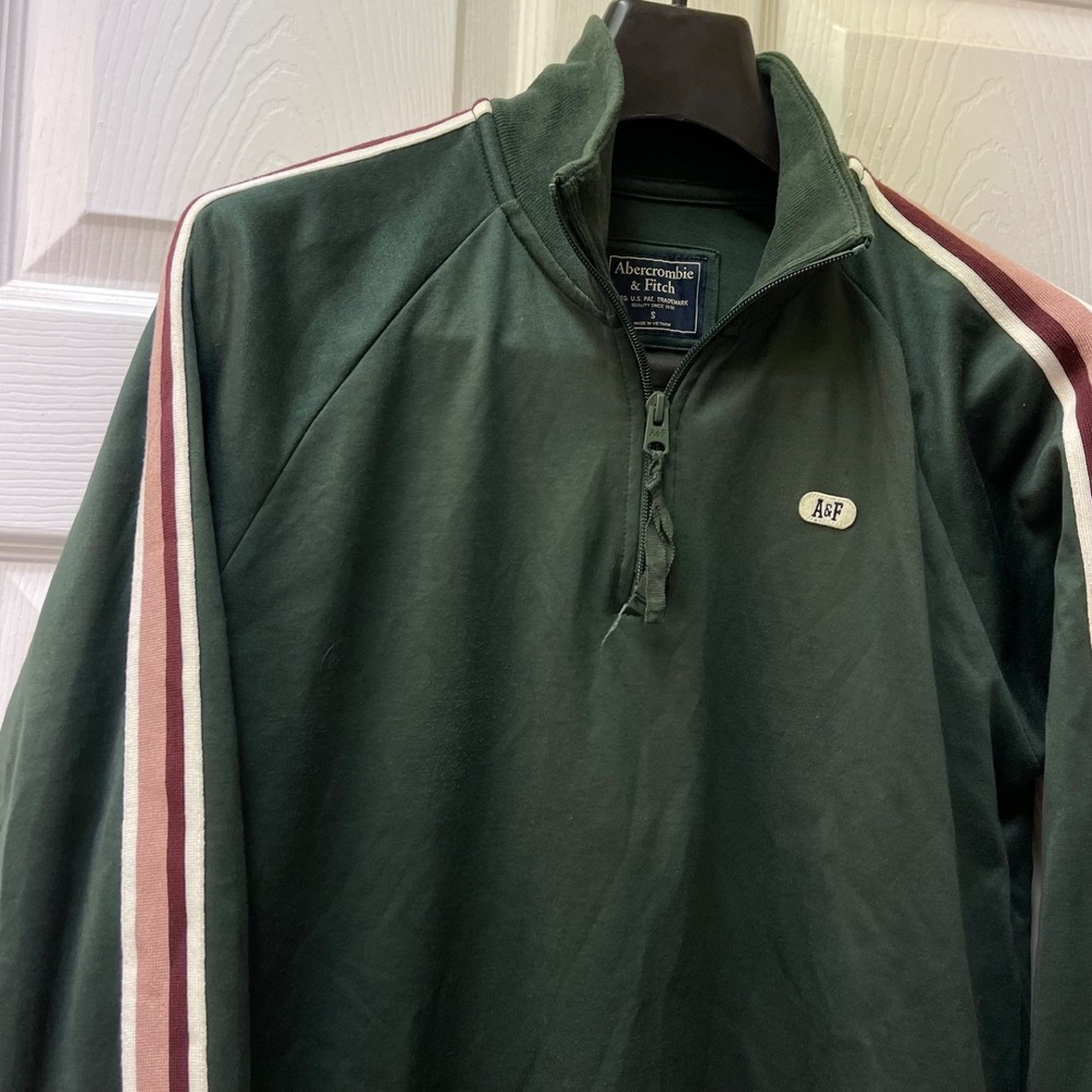 Vintage Abercrombie and Fitch Women's Small 3/4 Track Pullover Striped Logo